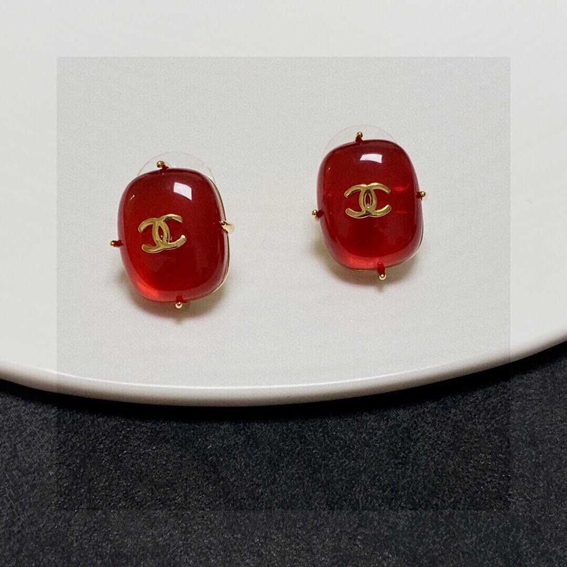 Ch*el cc logo earrings red tone