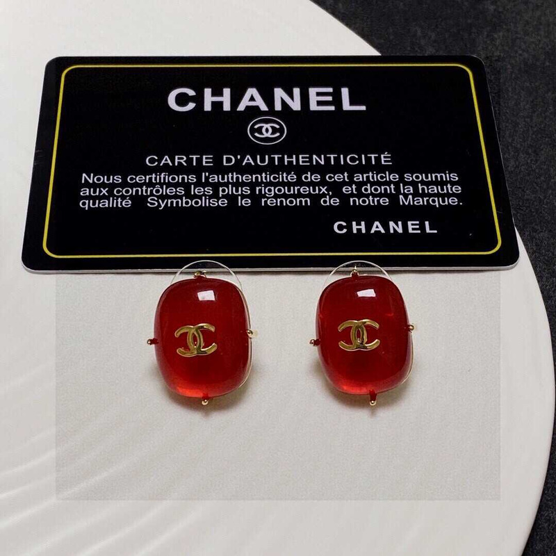 Ch*el cc logo earrings red tone