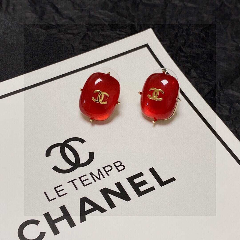 Ch*el cc logo earrings red tone