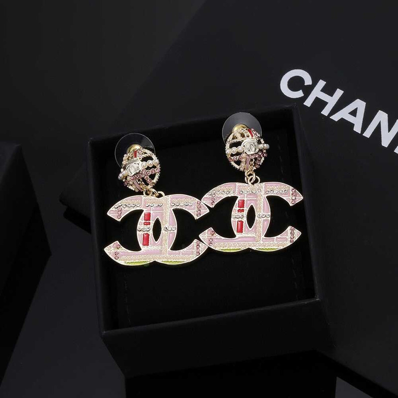 Ch*el cc earrings pearly and crystal pink/golden