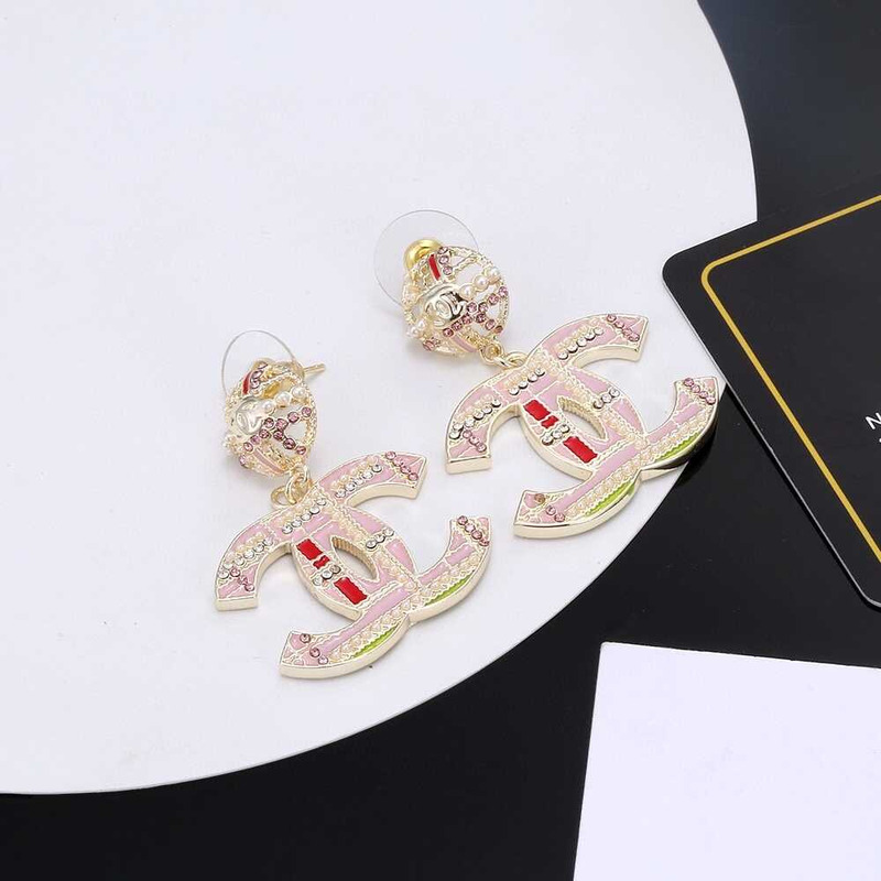 Ch*el cc earrings pearly and crystal pink/golden