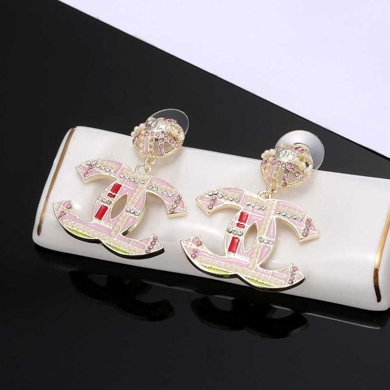 Ch*el cc earrings pearly and crystal pink/golden