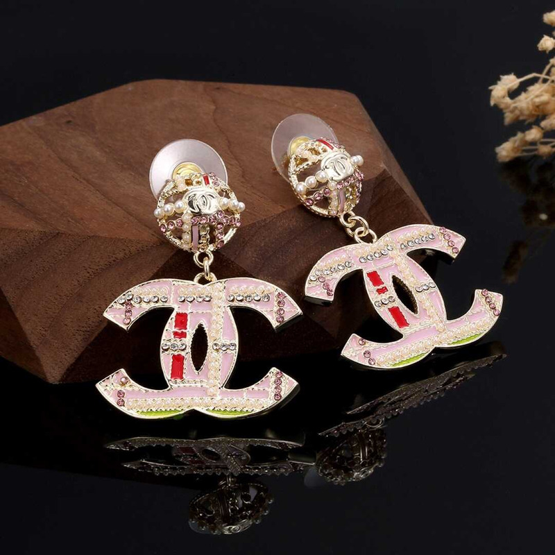 Ch*el cc earrings pearly and crystal pink/golden