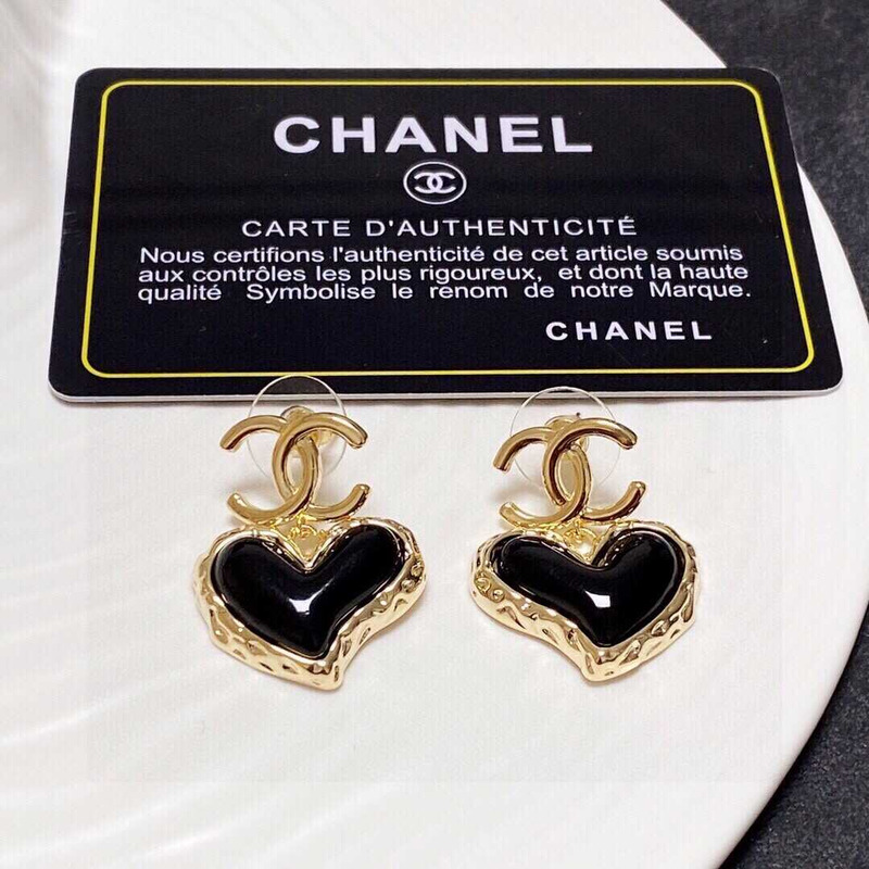 Ch*el love rhinestone earrings gold logo black