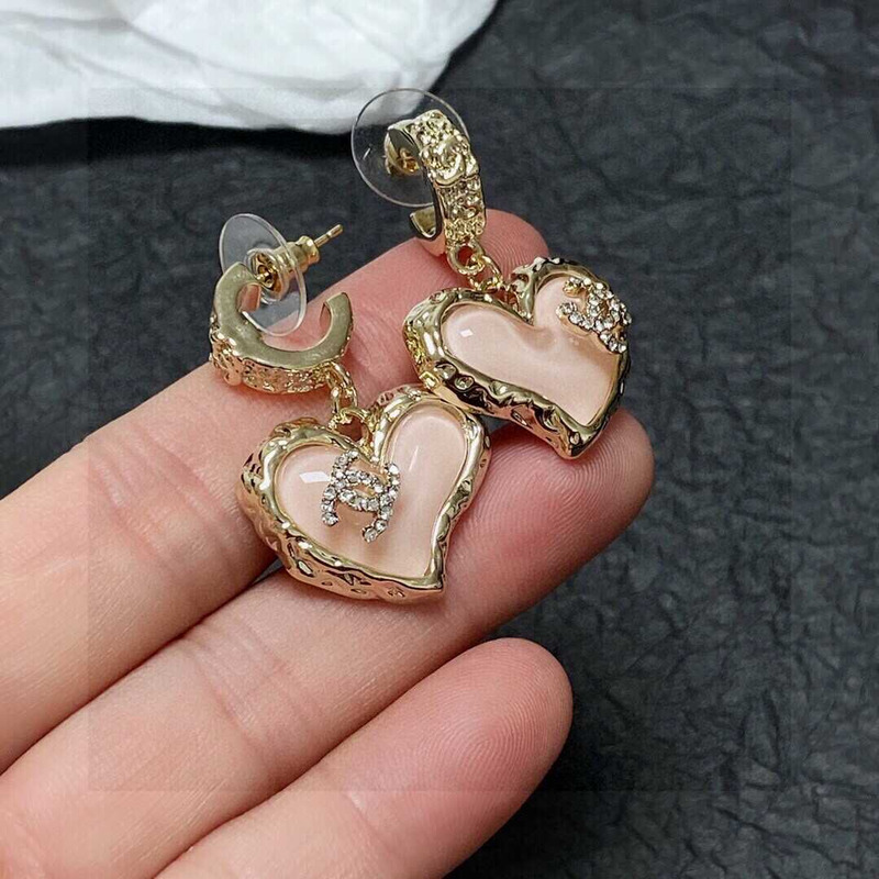 Ch*el crystal love rhinestone earrings pink