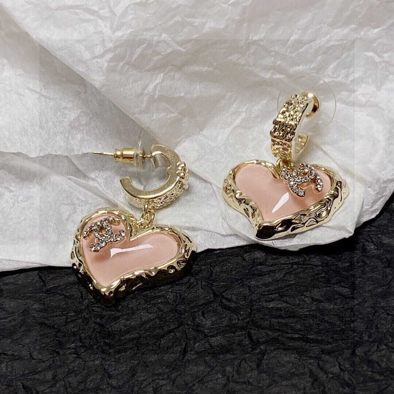 Ch*el crystal love rhinestone earrings pink