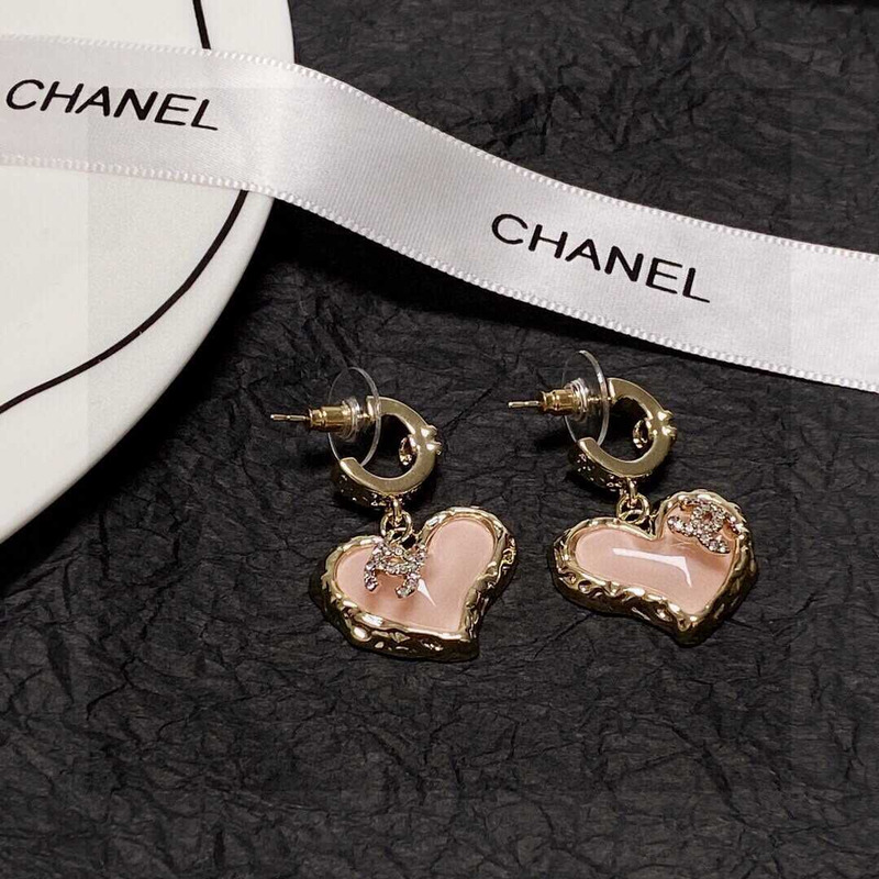 Ch*el crystal love rhinestone earrings pink