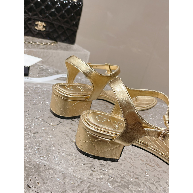 Ch*el pearl leather sandals gold