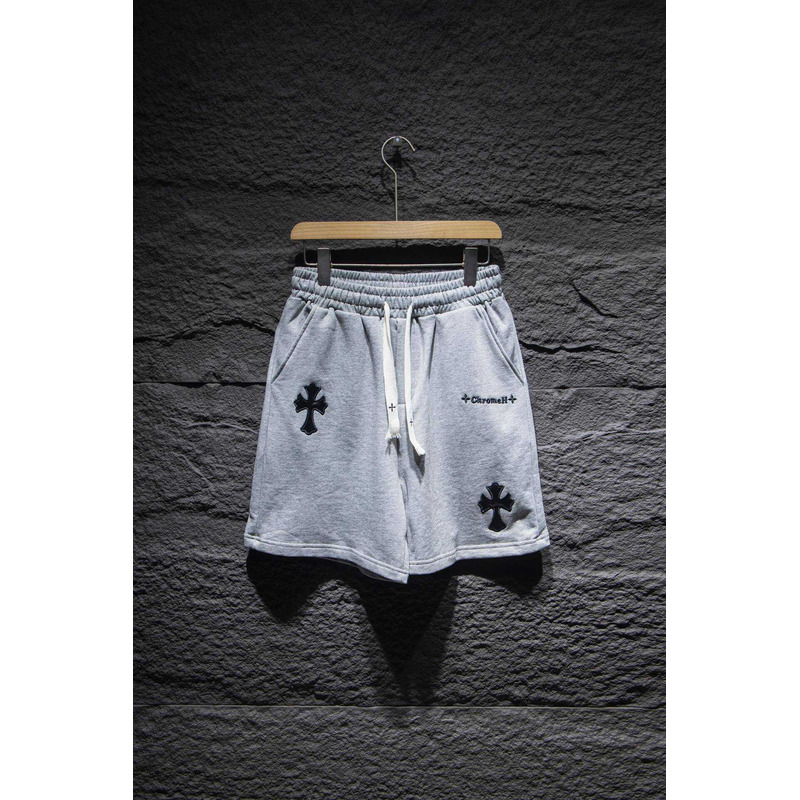 Chrome Heart Embroidered Cotton Shorts Grey