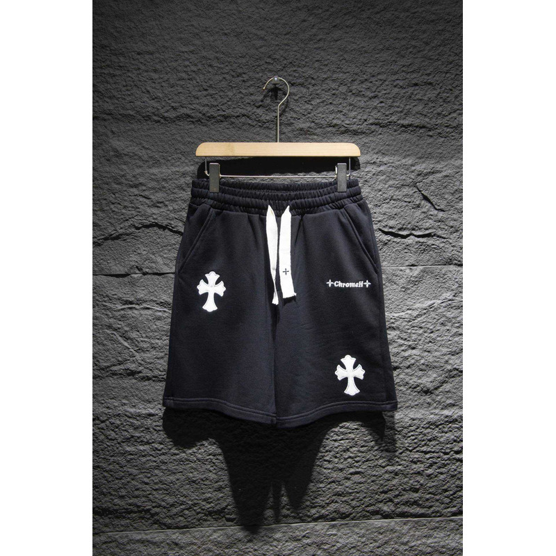 Chrome Heart Embroidered Cotton Shorts Black