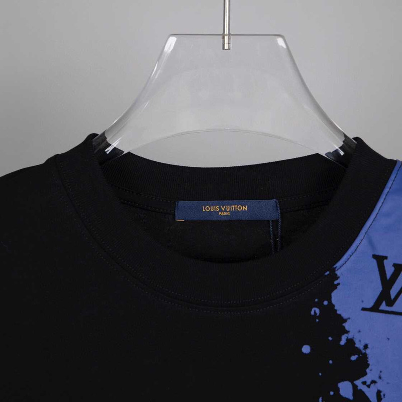 l**is V*t*n monogram splash round neck t-shirt black