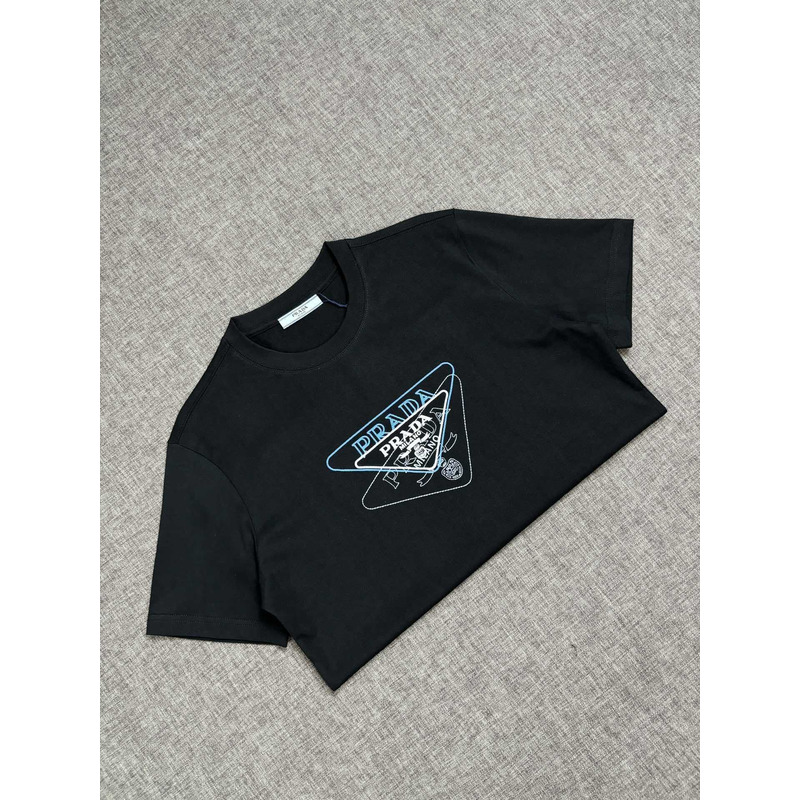 Pra*a embroidered cotton t-shirt black