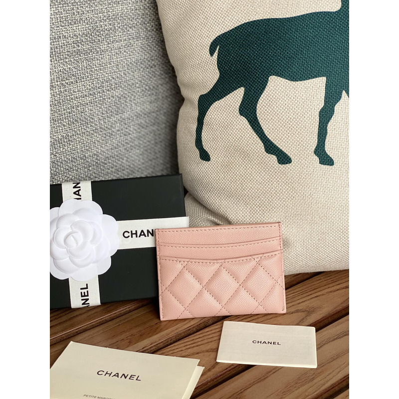 Ch*el card holder leather light pink