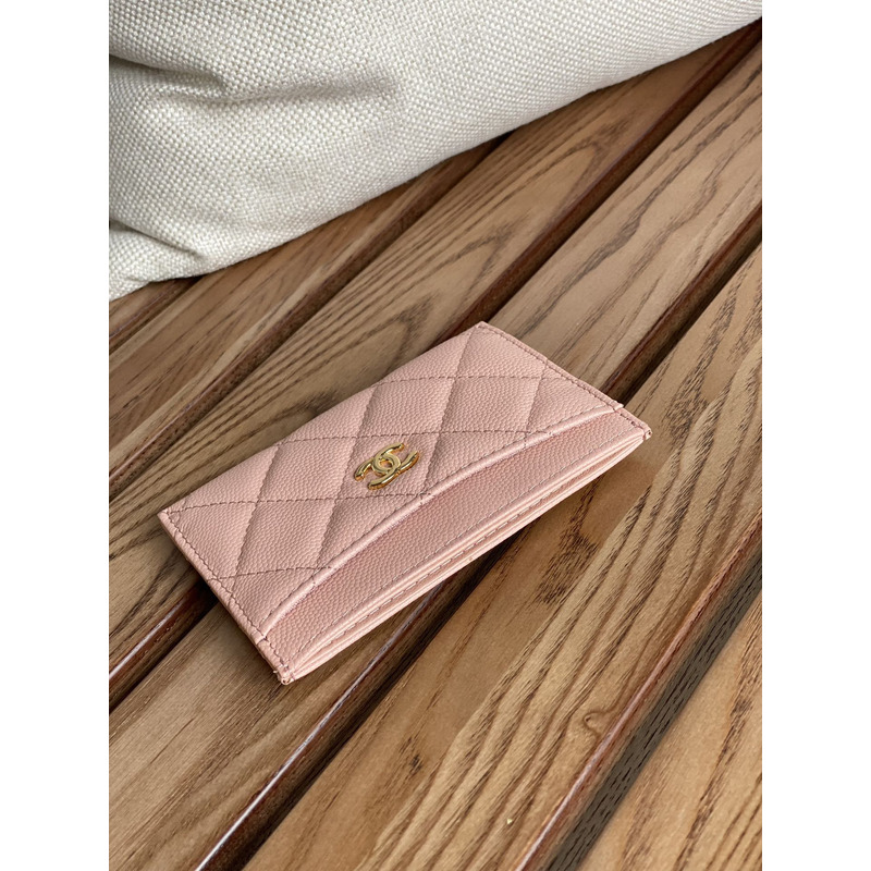 Ch*el card holder leather light pink