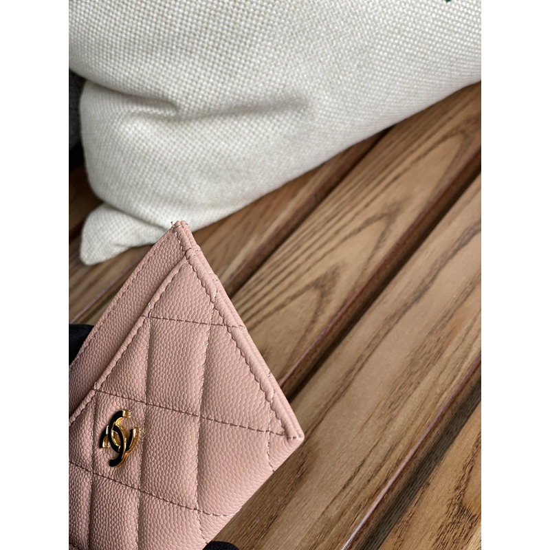 Ch*el card holder leather light pink