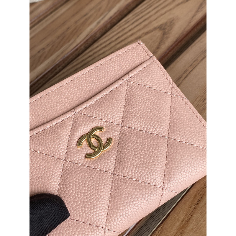 Ch*el card holder leather light pink