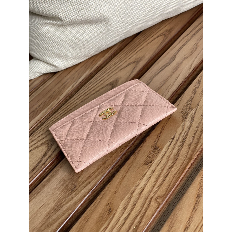 Ch*el card holder leather light pink