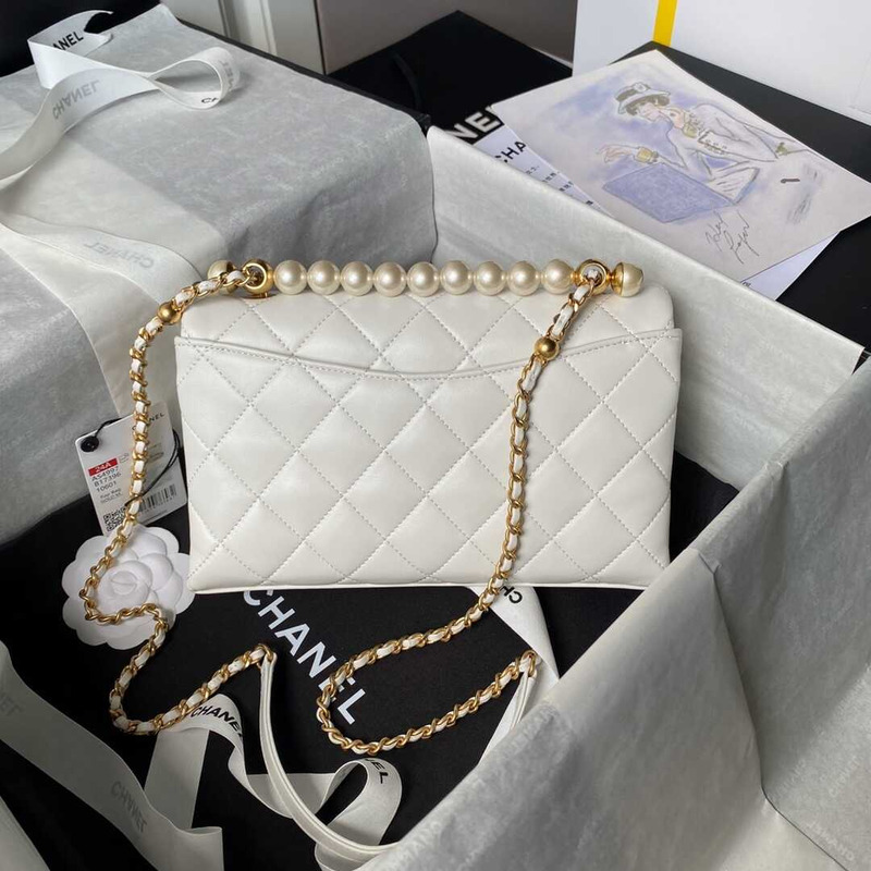 Ch*el flap bag with top handle white