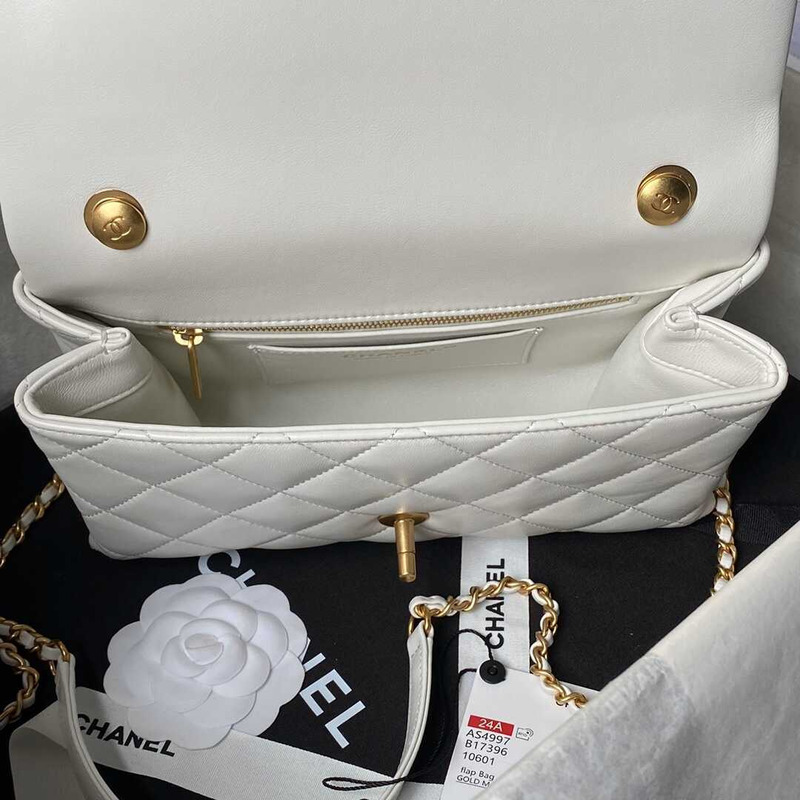 Ch*el flap bag with top handle white