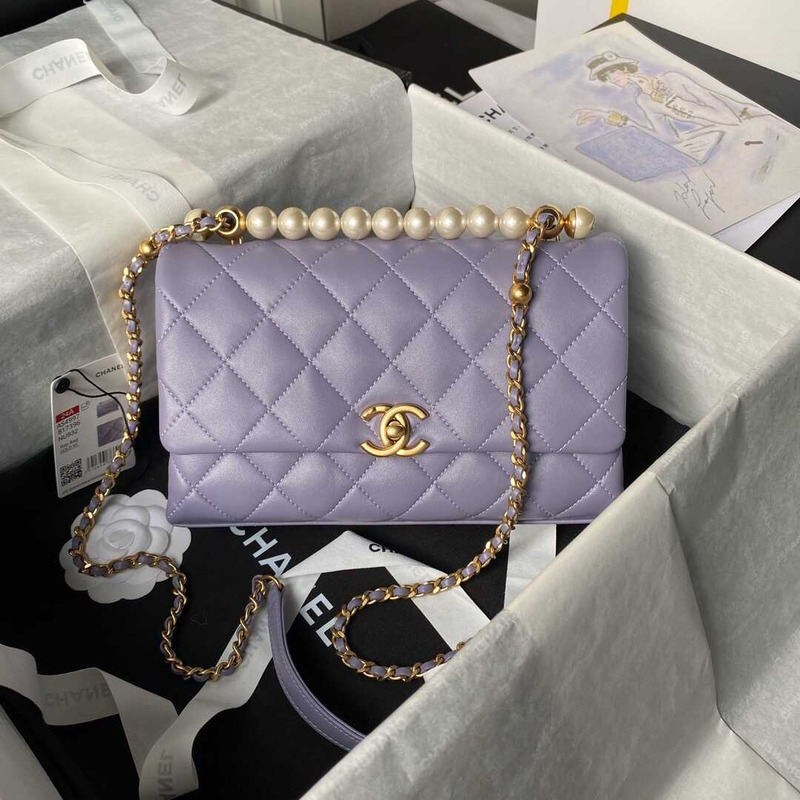 Ch*el flap bag with top handle lilac