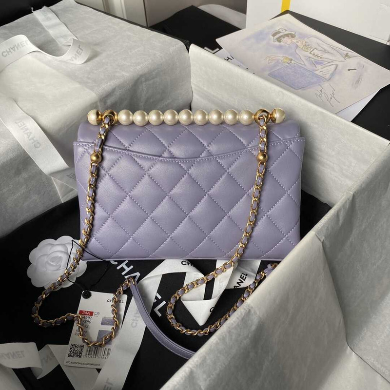 Ch*el flap bag with top handle lilac