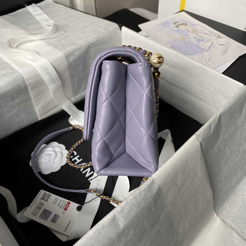 Ch*el flap bag with top handle lilac