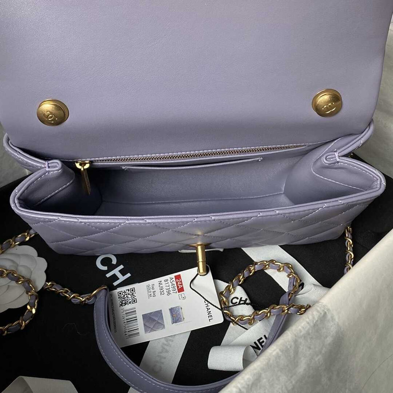 Ch*el flap bag with top handle lilac