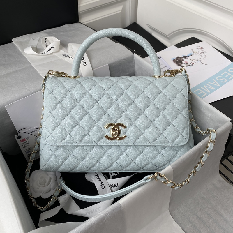 Ch*el caviar quilted coco handle flap light green