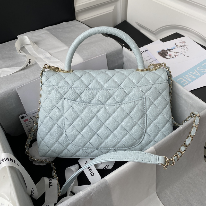 Ch*el caviar quilted coco handle flap light green