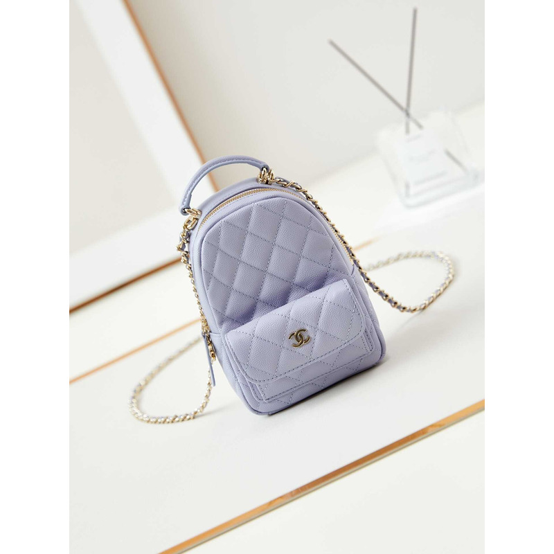 Ch*el caviar quilted cc mini classic backpack light purple