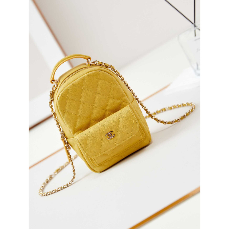 Ch*el caviar quilted cc mini classic backpack yellow