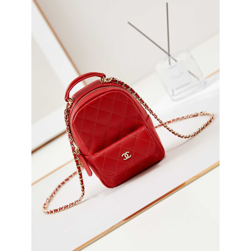 Ch*el caviar quilted cc mini classic backpack red