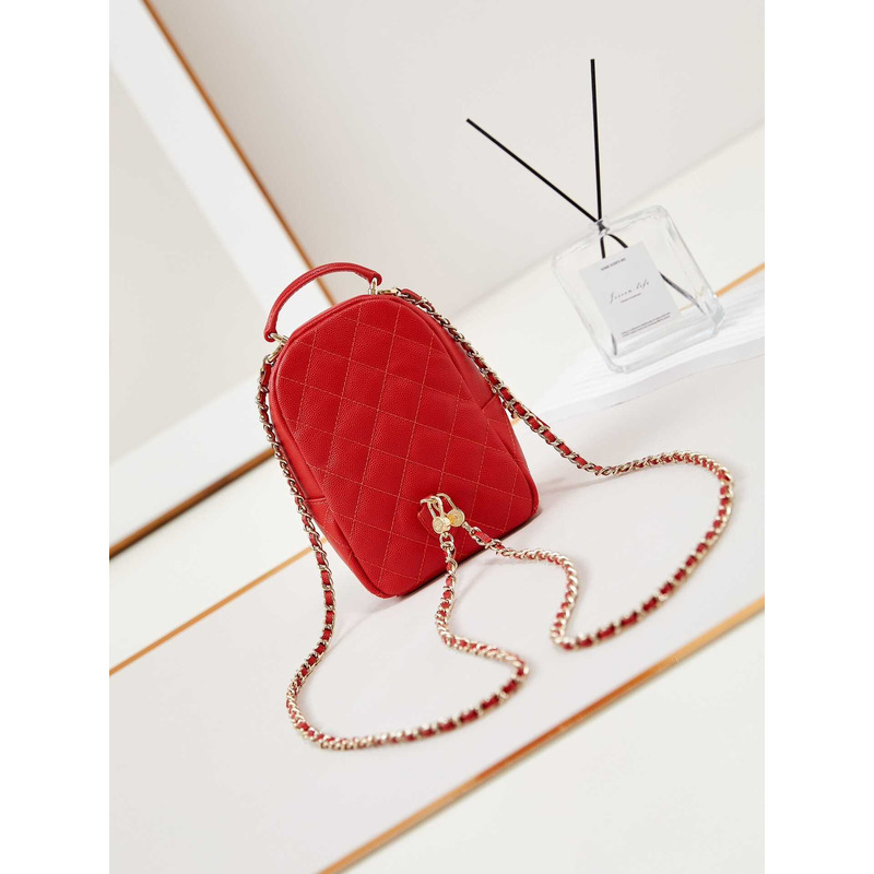 Ch*el caviar quilted cc mini classic backpack red