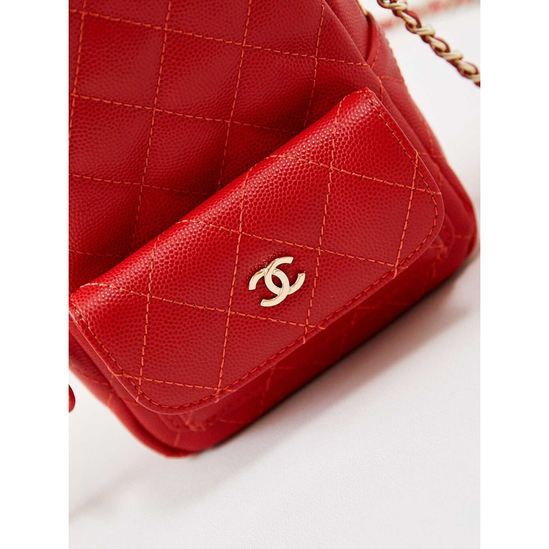 Ch*el caviar quilted cc mini classic backpack red