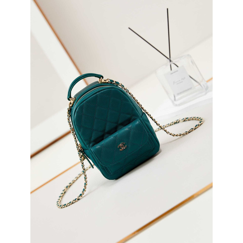 Ch*el caviar quilted cc mini classic backpack green