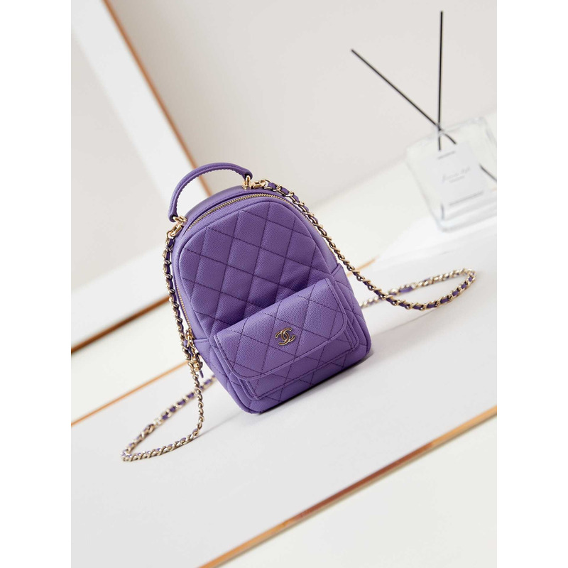 Ch*el caviar quilted cc mini classic backpack purple