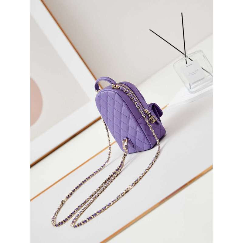 Ch*el caviar quilted cc mini classic backpack purple