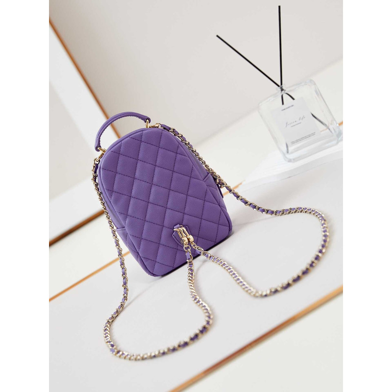 Ch*el caviar quilted cc mini classic backpack purple