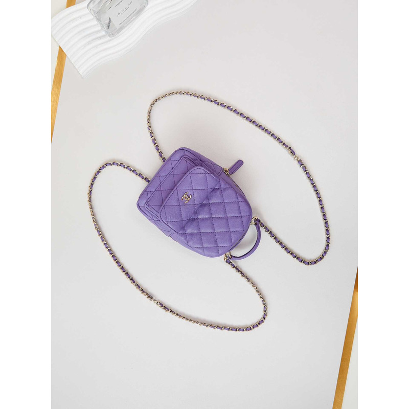 Ch*el caviar quilted cc mini classic backpack purple