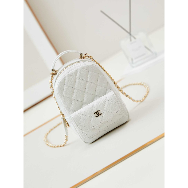 Ch*el caviar quilted cc mini classic backpack white