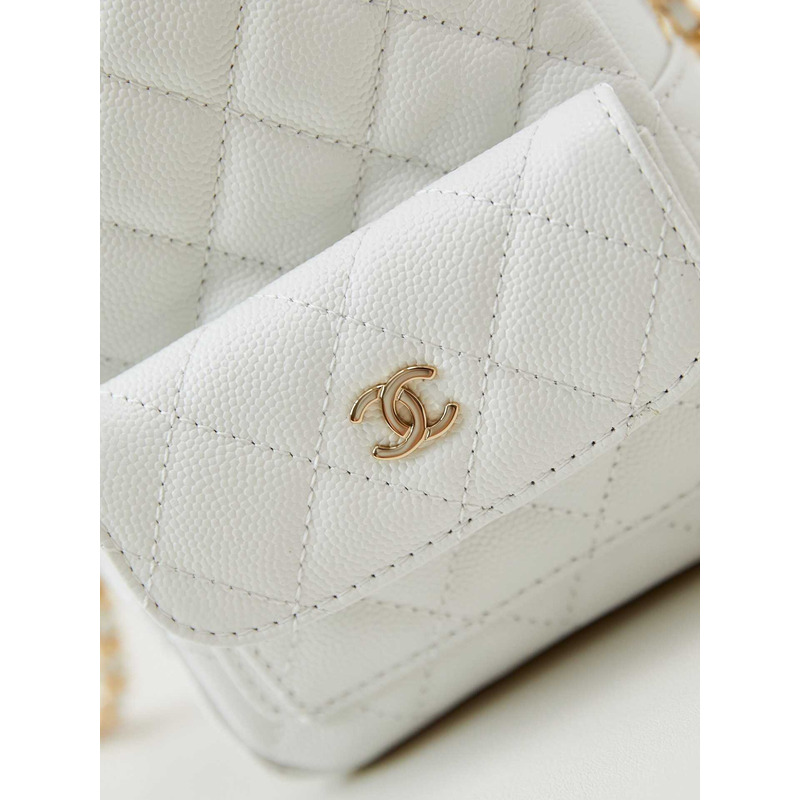 Ch*el caviar quilted cc mini classic backpack white