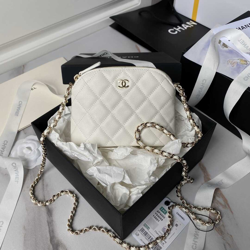 Ch*el classic chain caviar evening bag white