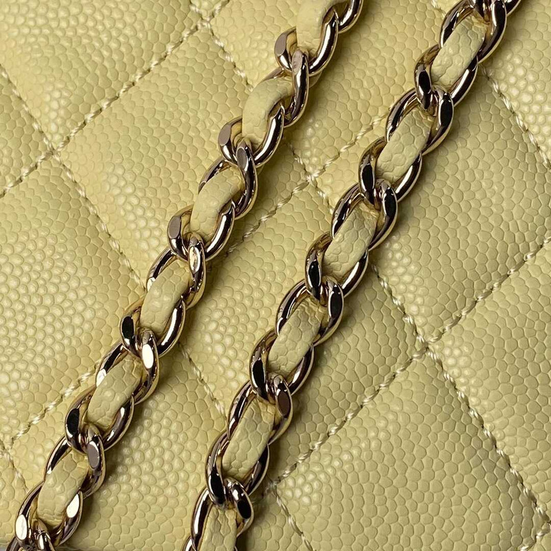 Ch*el classic chain caviar evening bag yellew