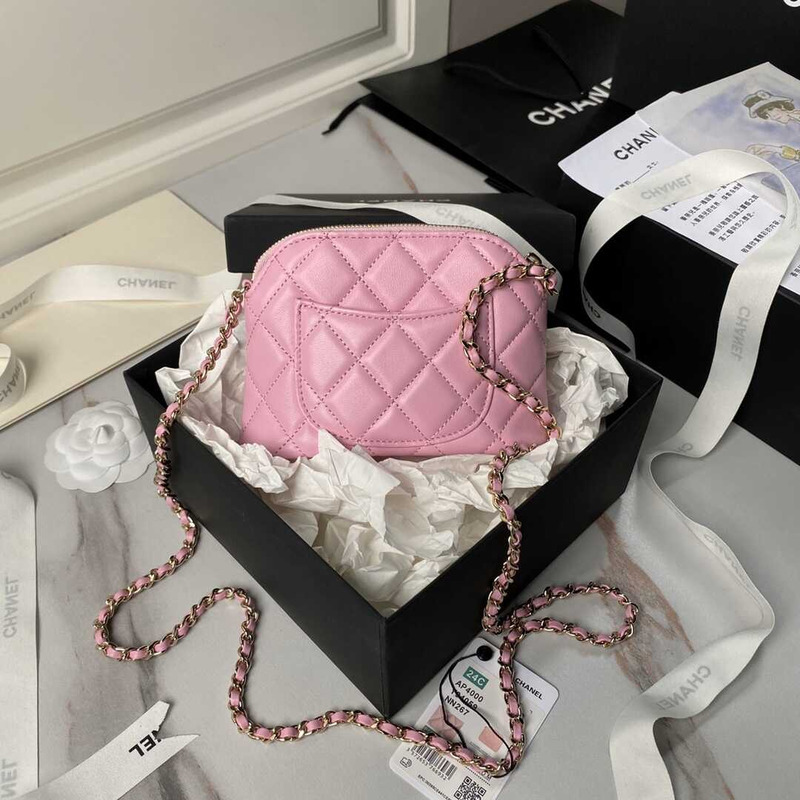 Ch*el classic chain lambskin evening bag pink