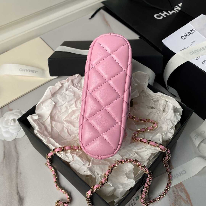 Ch*el classic chain lambskin evening bag pink