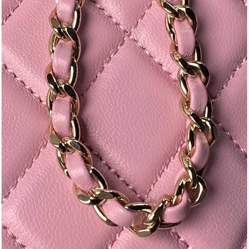 Ch*el classic chain lambskin evening bag pink