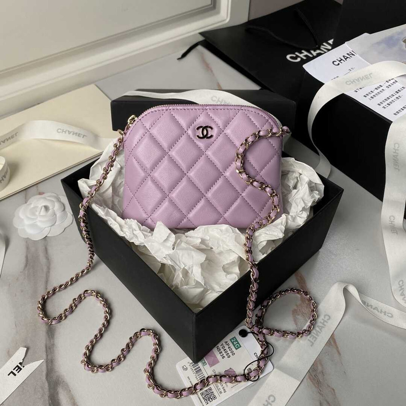 Ch*el classic chain lambskin evening bag purple