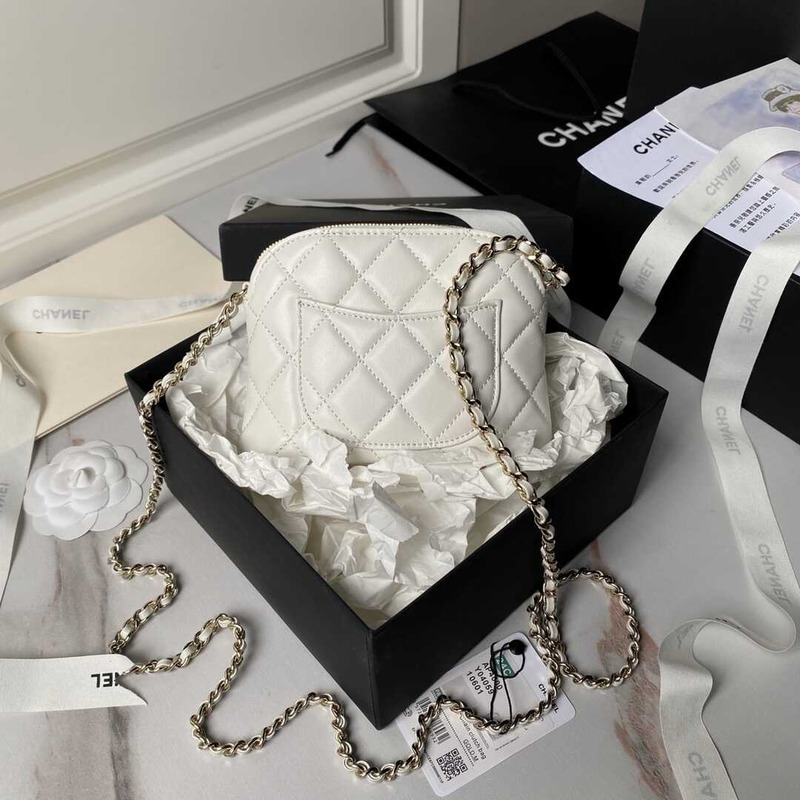 Ch*el classic chain lambskin evening bag white