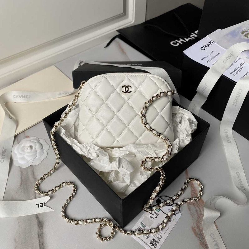 Ch*el classic chain lambskin evening bag white