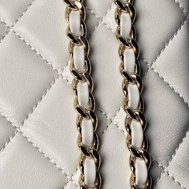 Ch*el classic chain lambskin evening bag white